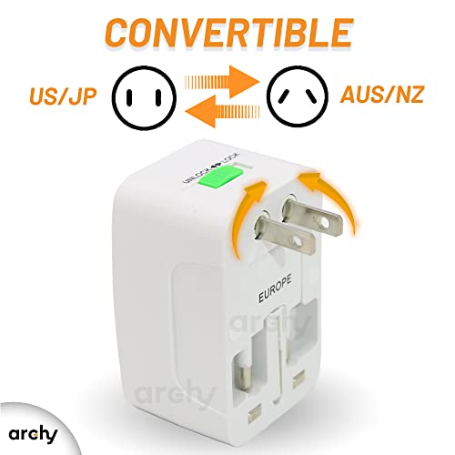 Archy Convertidor Adaptador de Enchufe Europeo Cargador Internacional para Viajes Enchufe Adaptador Universal Todo en Uno Múltiples Conexiones Europeo Japon China Canadá USA EU UK AU XO8101