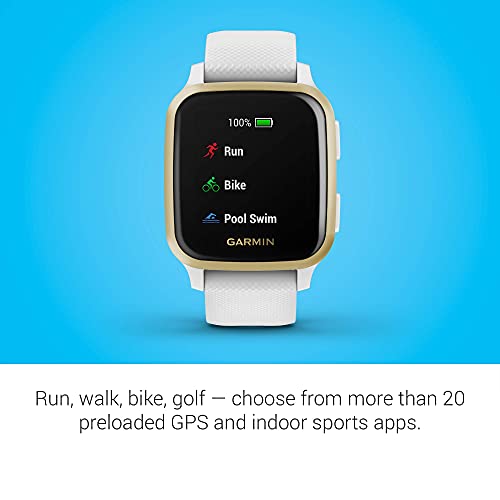 Garmin Venu Sq, reloj inteligente GPS con pantalla táctil brillante, hasta 6 días de duración de la batería, oro claro y blanco (Reacondicionado)