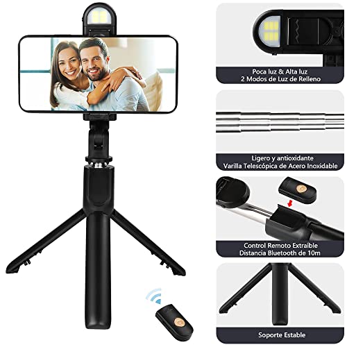EMAGIE Tripie para Celular Selfie Stick Bluetooth Trípode para Móvil de 360°Rotación Extensible Palo Selfie con Control Remoto para Android iOS GoPro y Otros Celulares Inteligentes