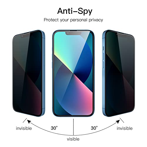 JETech Protector de Pantalla Privacidad Cobertura Completo para iPhone 13/13 Pro 6,1 Pulgadas, Mica Cristal Vidrio Templado Antiespia, Amigable para Funda, 2 Unidades