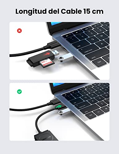 UGREEN 2 en 1 Lector de Tarjeta Múltiple, Lector USB 3.0 a Tarjeta Memoria, Soporta Tarjetas de Memorias TF, SD y Micro SD, Transmisión de Datos Simultáneamente Entre Dos Tarjeta