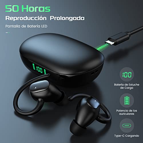 REDDRAGON Audífonos Inalámbricos Bluetooth 5.1,50 Horas de Tiempo de Reproducción,Pantalla Digital LED,Auriculares Impermeables IPX6,Micrófono Integrado,Auriculares con cancelación de Ruido