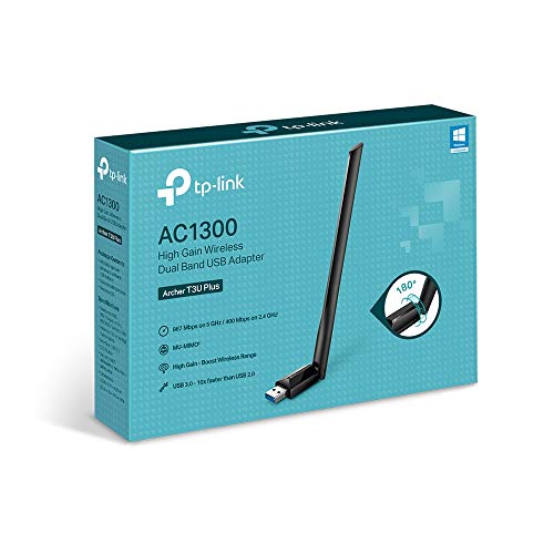 TP-Link Archer T3U Plus Adaptador USB Wifi para PC AC1300Mbps Adaptador de red inalámbrico para escritorio con antena de 2,4 GHz / 5 GHz de banda dual de 5 dBi de alta ganancia, compatible con Windows