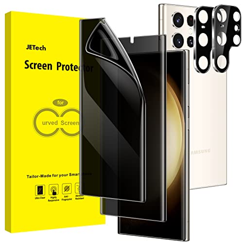 JETech Protector Pantalla de Privacidad para Samsung Galaxy S23 Ultra 5G 6.8 Pulgadas y Protector Lente Cámara, Película TPU Flexible Antiespia, Compatible Función Huella Digital, 2 Paquetes Cada Uno