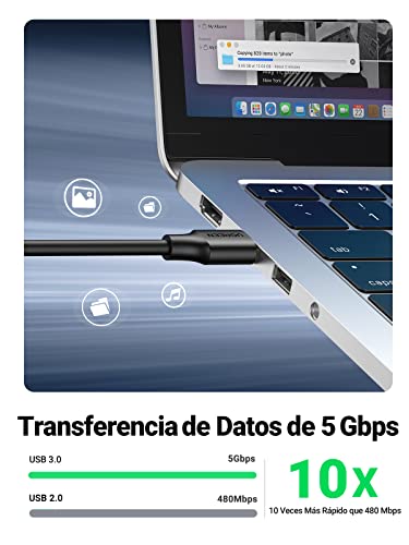 UGREEN Cable Alargador USB 3.0 Extension Macho a Hembra para Ordenador, TV Coche y Periféricos como Impresora, Ratón, Teclado, Hub, Pendrive, Mando de PS3 o Xbox, Gafas de Realidad Virtual etc. (2m)