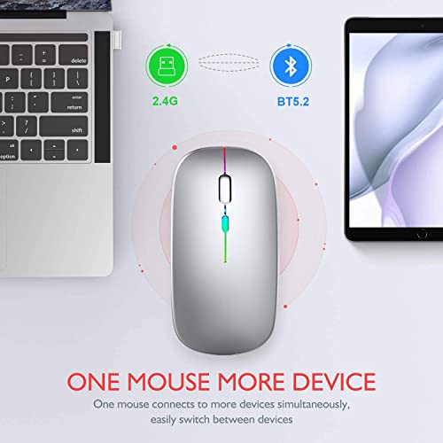 Mouse Bluetooth Inalámbrico - LED Ratón Bluetooth (BT5.2/BT3.0/2.4G USB) Ratón Recargable Silencioso Click - Ratón Inalámbrico para Computadora Portátil PC Mac iPad Android Windows