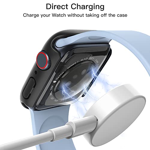 JETech Funda con Protector de Pantalla Compatible con Apple Watch Series 8 7 45 mm, Cover Protectora Completo, Película Cristal Vidrio Templado, 2 Unidades (Negro)