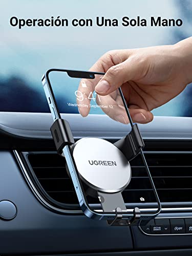 UGREEN Soporte Celular Auto por Gravedad para Ventilación, Porta Base Celular para Automóvil, Car Phone Holder Compatible con Celular de 4.7''-7'', como iPhone 14 13 12 Pro Max, Galaxy S23 Ultra, S23, S22 Ultra, Redmi, Gris