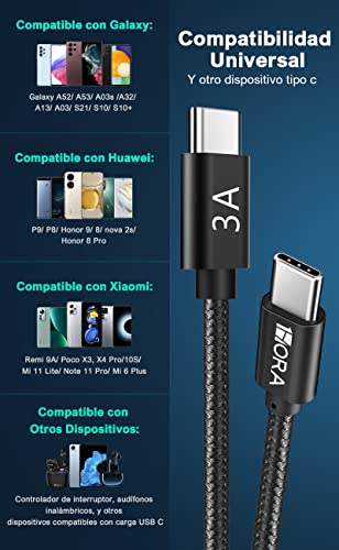 Cable USB C [3Pack 2M] Cable USB C Carga Rapida 3.1A Cargador Tipo
