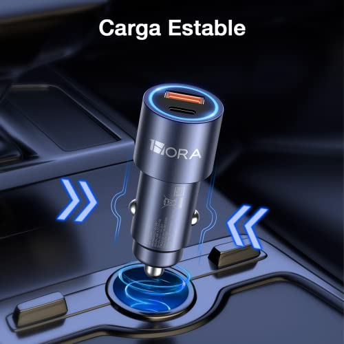 1 Hora Cargador Auto Carga Rapida 38W, Cargador Carro Tipo C PD 20W y QC 3.0 18W con Cable USB C a USB C 3A Compatible con iPhone 14/13/12 Pro MAX XR Samsung Galaxy S23 S22 S21 Motorola Xiaomi