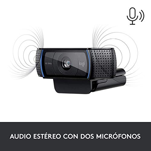 Cámara web HD Pro C920 Logitech, pantalla panorámica de 1080P, para  videollamadas y grabación.