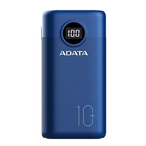 ADATA Powerbank Batería Portátil P10000QCD de Carga Rápida, de 10000 mAh con Pantalla Digital, Color Azul (Modelo AP10000QCD-DGT-CDB)