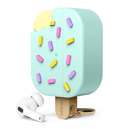elago Funda Ice Cream Compatible con Apple AirPods Pro 2 - Compatible con Case AirPods Pro 2ª Generación, Mosquetón Incluido, Soporta Carga Inalámbrica, Carcasa Estuche Protección Completa (Menta)