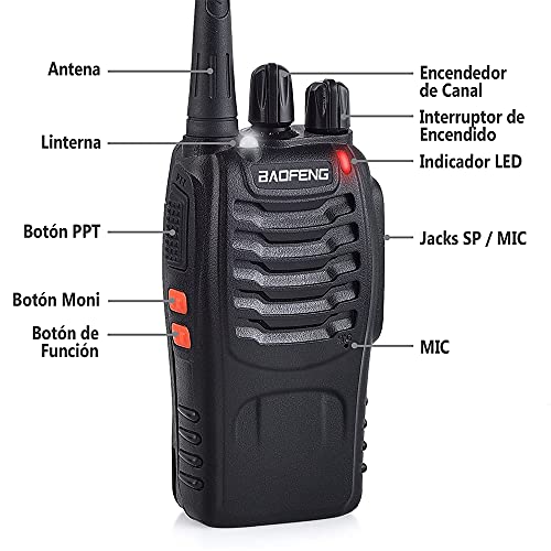 Radios de Comunicación Inalámbricos, BaoFeng Walkie Talkie 888s Recargable de Largo Alcance a Prueba de Lluvia, Altavoces con Micrófono, Intercomunicador Remoto para Constructores, Guardias etc