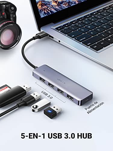 UGREEN Hub USB 3.0, Adaptador de USB 3.0 4 Puertos SuperSpeed 5Gbps Compatible con Macbook, Macbook Pro, PC, Portátil, PS4, PS5, Xbox, Memoria USB, Ratón, Teclado