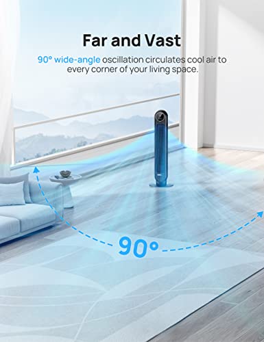 Dreo 36'' Nomad One Tower Fan with Remote, 24ft/s Velocity Quiet Cooling Fan, 90° Oscillating Fan with 4 Speeds, 4 Modes, 8H Timer, Bladeless Fan, Standing Floor Fans, Black, (DR-HTF007)