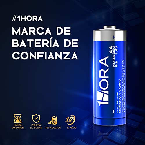 1 Hora Pilas AAA, Paquete de 40 Pilas Alcalinas AAA LR03 1.5V Larga Duración Baterías Desechables para Juguetes, Reloj, Despertador, Mando a Distancia Portátil