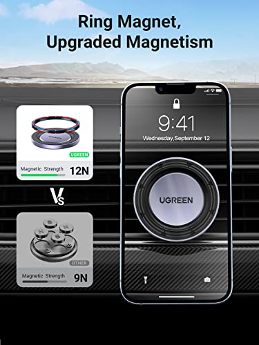 UGREEN Soporte Celular Auto Magnético MagSafe para Ventilación, Base Celular Automóvil Compatible con MagSafe, iPhone 14 13 12 Pro Max Mini y Otros Celulares como Galaxy S23 Ultra, S23, S22 Ultra, Xiaomi Redmi