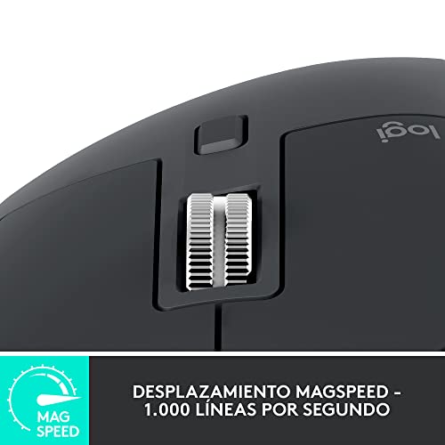Logitech MX Master 3S - Mouse Inalámbrico de Desempeño, Scrolling Ultra-rápido, 8K dpi, Seguimiento sobre Vidrio, Clics Silenciosos, USB-C, Bluetooth, Windows, Linux, Chrome - Grafito