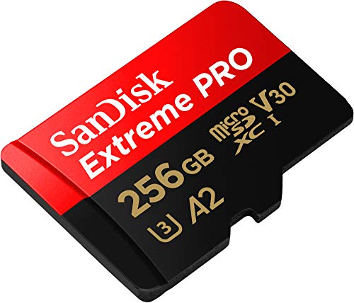 Sandisk Tarjeta microSDXC Extreme PRO de 256 GB + adaptador SD + RescuePRO Deluxe, hasta 200 MB/s, con rendimiento de aplicación A2, UHS-I, clase 10, U3, V30