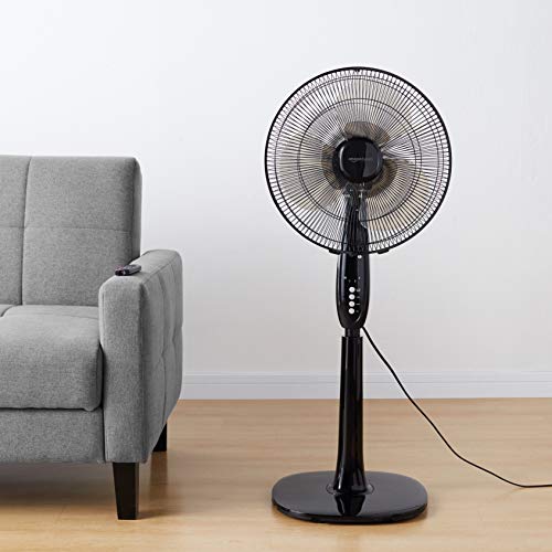 Amazon Basics - Ventilador oscilante de doble hoja con control remoto, 16 pulgadas, color negro