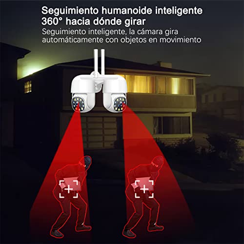 2 Cámara de Seguridad Exterior WiFi Inalambrica HD 1080P，Cámara de Vigilancia Impermeable IP66，IP Cámara De Vigilancia Para Casa Visión Panorámica 360°，Cámara Inalámbrica con Visión Nocturna de Color con Audio Bidireccional, Detección de Movimiento con