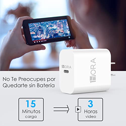 1 Hora Cargador Tipo C, PD 20W Carga Rápida con Cable USB C a C 1M 3A para Samsung Galaxy S21 Ultra/Note10/S20 Ultra/S10/S9/S8 /Huawei P30/Xiaomi 11/Motorola
