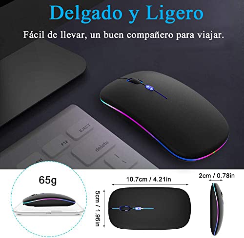 LED Mouse Inalámbrico Recargable, Fotgear Ratón Wireless 2.4G Ergonómico Wireless Ratón óptico Silencioso Click, con Receptor USB Adaptador, Ideal para Ordenadores portátiles, PCs, Otros Dispositivos Inteligentes
