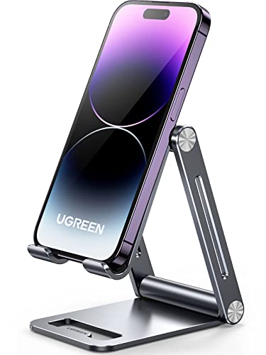 UGREEN Soporte para Celular, Universal Multiángulo Soporte Ajustable, Soporte Celular Plegable de Aluminio, Compatible con iPhone 14/13/12/11 Pro MAX, Galaxy S23 Ultra/S22/S21, Huawei, Redmi, Gris