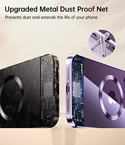 JUESHITUO Funda magnética Transparente para iPhone 14 Pro MAX con protección Completa de cámara [imanes N52 Fuertes n.º 1] Funda para teléfono niñas (6.7 Pulgadas), Color Morado Oscuro