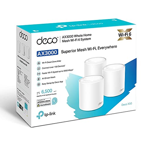 TP-Link Deco WiFi 6 Mesh Sistema WiFi 6 de Malla para Todo el Hogar, AX3000, hasta 2402Mbps, Roaming Continuo, Cobertura de hasta 6,500 Pies Cuadrados, Deco X50(3-Pack)
