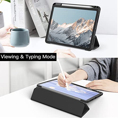 JETech Funda para iPad Air 5/4 (10,9-Pulgadas, 2022/2020, 5.ª/4.ª Generación) con Pencil Poseedor, Clara Transparente Carcasa Trasera Delgada Soporte Antigolpes Cover Tableta (Negro)