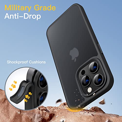 JETech Funda Mate para iPhone 14 Pro 6,1 Pulgadas, Protección contra Caídas Grado Militar Antigolpes, Carcasa Trasera Translúcida Esmerilada, Antihuellas (Negro)