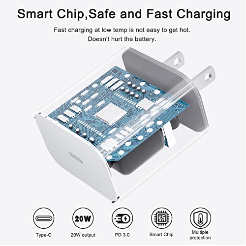 Cargador Rápido USB C para i-Phone, 20W USB C PD3.0 Cargador Fuente de Alimentación Cargador Rápido Enchufe con 1M USB C a Cable Lighting Compatible con i-Phone14 13 12 11 Pro MAX Mini X XR XS/i-Pad