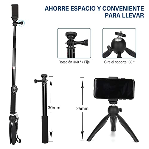 Palo Selfie con Tripode flexible 360°, Bluetooth Incluye mando, Para movil  4-7 Pulgadas, - MOVIXOZ