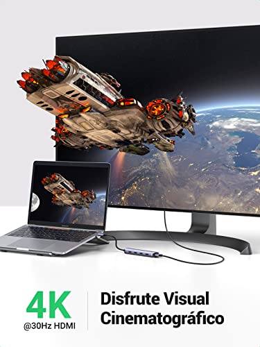 UGREEN USB C Hub, 5 en 1 Adaptador USB C a 4K HDMI, 4 USB 3.0 Puertos de 5 Gbps, Compatible con MacBook Pro/Air/iPad/Galaxy Note, Chromebook, DELL XPS