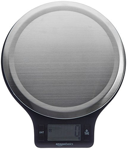 Amazon Basics - Báscula digital de acero inoxidable para cocina con pantalla LCD, pilas incluidas