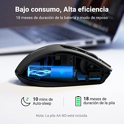 UGREEN Ratón Inalámbrico 2.4 GHz, 15M de Conexión, Mouse Ergonómico de 4000 dpi 6 Botones, Mouse Silencioso con Receptor USB, Mouse Inalámbrico para PC, Portátil, Macbook, Windows 11 10, macOS, Linux
