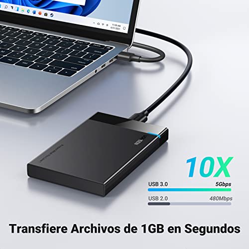 UGREEN Carcasa de Disco Duro 2.5'' , Caja de Disco Duro USB 3.0 con UASP, Compatible con 2.5'' HDD SSD SATA I/II/III de 7mm 9.5mm, 6TB MAX con 50cm Cable Extraíble Compatible con MacBook, PS5, Xbox X/S, PS4