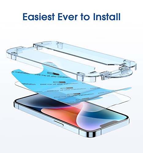 amFilm 2 Piezas OneTouch Compatible con iPhone 14 (6.1" 2022) y iPhone 13/iPhone 13 Pro 6.1" Protector de Pantalla de Vidrio Templado con Kit de Fácil Instalación