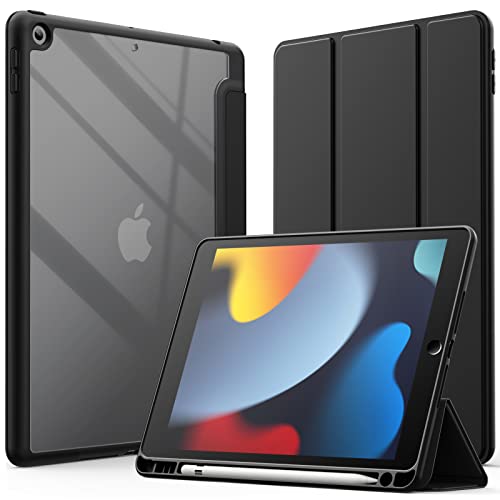 JETech Funda para iPad 10,2 Pulgadas (9.a/8.a/7.a Generación, 2021/2020/2019) con Pencil Poseedor, Clara Transparente Carcasa Trasera Delgada Soporte Antigolpes Cover Tableta (Negro)