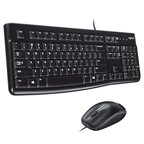 Logitech MK120 Combo Teclado y Mouse con Cable para Windows, Mouse óptico con Cable, Teclado Tamaño Normal, USB Plug-and-Play, Compatible con PC, Laptop - Negro