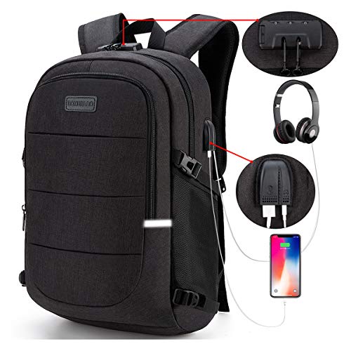 Mochila de trabajo y viaje antirrobo con entrada de USB color granate -  Solohombre