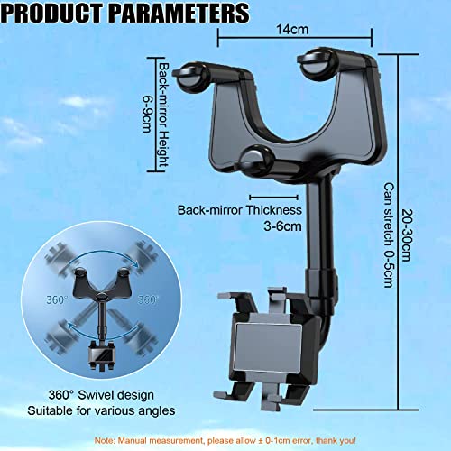 TBONEEY Soporte para Teléfono de Coche, Soporte Celular Auto Móvil Universal, Soporte para Celular Automovil para GPS Retrovisor Coche, para en el Coche Giratorio 360° y Retráctil Ajustable