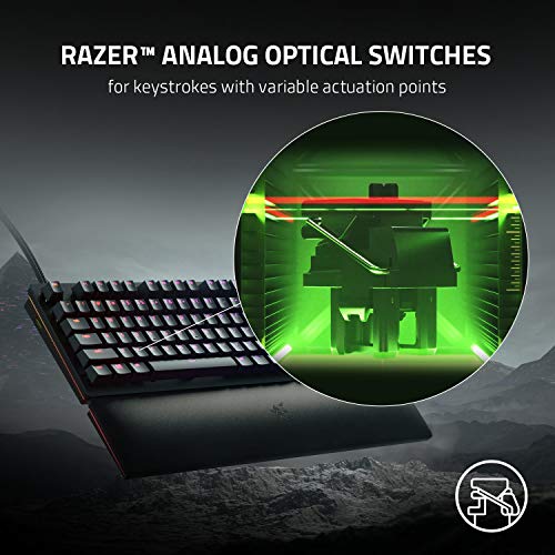 Razer Huntsman V2 Teclado analógico para videojuegos interruptores ópticos analógicos Razer - Iluminación Chroma RGB - Reposamuñecas magnético de felpa - Teclas multimedia dedicadas y esfera - Negro clásico (Reacondicionado)