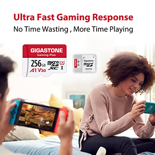 Gigastone 256GB Tarjeta de Memoria Micro SD, Gaming Plus, Compatible con Nintendo Switch, Alta Velocidad 100 MB/s, Grabación de Video 4K, Micro SDXC UHS-I A1 Clase 10