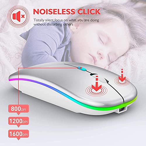 Mouse Bluetooth Inalámbrico - LED Ratón Bluetooth (BT5.2/BT3.0/2.4G USB) Ratón Recargable Silencioso Click - Ratón Inalámbrico para Computadora Portátil PC Mac iPad Android Windows