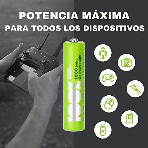 100%PeakPower 4 x Pilas Recargables AAA 1000 Series