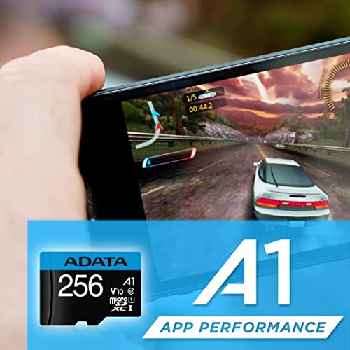 ADATA 256 GB Tarjeta de Memoria Micro SDXC con Adaptador Color Negro con Azul A1 (Clase 10)