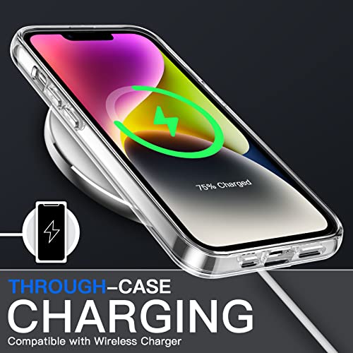 JETech 3 en 1 Funda para iPhone 14 6,1 Pulgadas, con 2 Protector Pantalla y 2 Protector Lente Cámara, Anti-Amarillo, Mica Cristal Vidrio Templado Cobertura Completa, Carcasa Antigolpes (Transparente)
